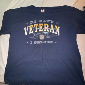Bayside US Navy Veteran T-Shirt Mens 2XL Navy Blue Excellent Made in USA Graphic